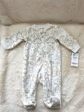Carter's Cream Footed One-Piece with Green & Tan Dino Print